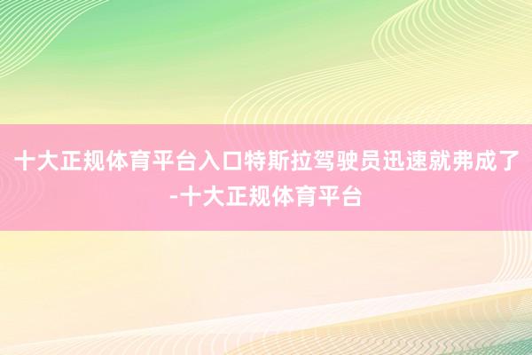 十大正规体育平台入口特斯拉驾驶员迅速就弗成了-十大正规体育平台