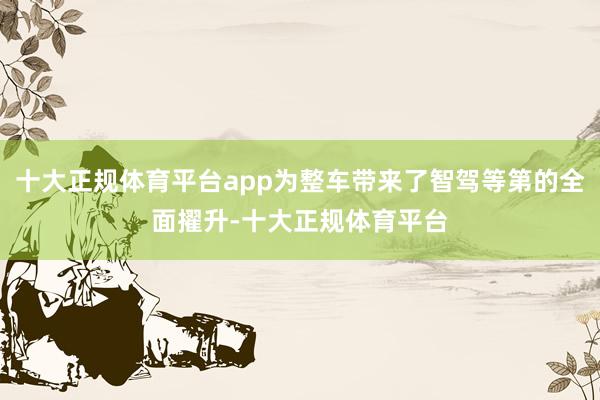 十大正规体育平台app为整车带来了智驾等第的全面擢升-十大正规体育平台