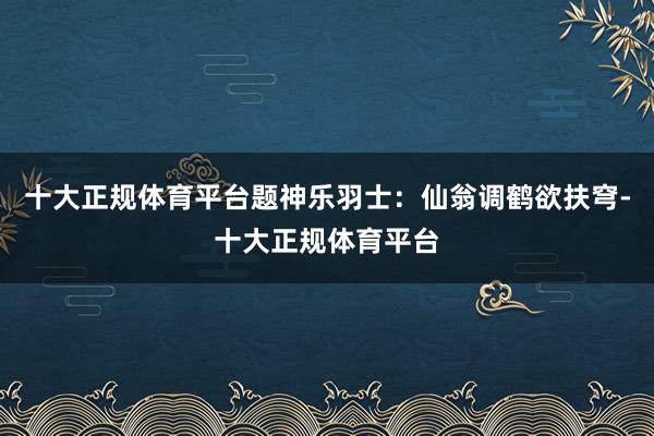 十大正规体育平台题神乐羽士：仙翁调鹤欲扶穹-十大正规体育平台