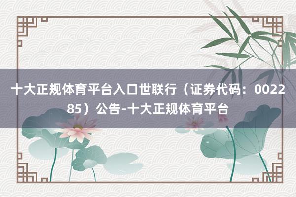 十大正规体育平台入口世联行（证券代码：002285）公告-十大正规体育平台
