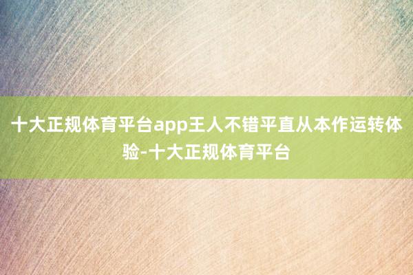 十大正规体育平台app王人不错平直从本作运转体验-十大正规体育平台